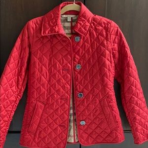 Red Burberry quilted jacket